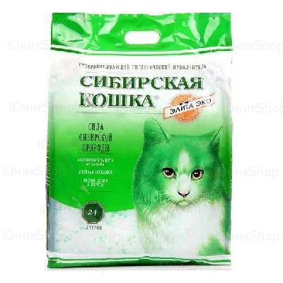 Наполнитель Сибирская Кошка для кошачьего туалета Элита ЭКО силикагель зеленые гранулы 24л