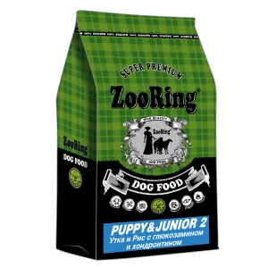 Корм ZooRing Puppy Junior-2 Утка и рис 10кг с глюкозамином и хондроитином