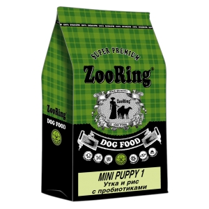 Корм ZooRing для щенков Mini Puppy Junior-1 (Мини Паппи и Юниор-1) Утка и рис (без пшеницы) 10кг c пробиотиками