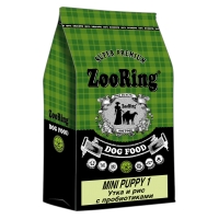 Корм ZooRing для щенков Mini Puppy Junior-1 (Мини Паппи и Юниор-1) Утка и рис (без пшеницы) 10кг c пробиотиками