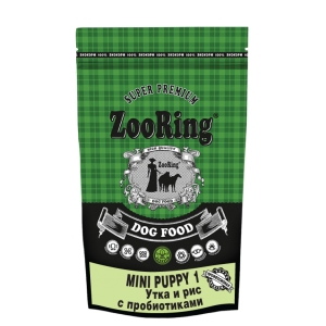 Корм ZooRing для щенков Mini Puppy Junior-1 (Мини Паппи и Юниор-1) Утка и рис (без пшеницы) 700г c пробиотиками