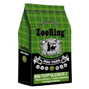 Корм ZooRing Mini Puppy Junior-2 Утка и Лосось с рисом без пшеницы 10кг c глюкозамином и хондроитином