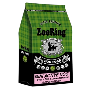 Корм ZooRing Mini Active Dog Дог Утка и рис 10кг c хондроитином и глюкозамином