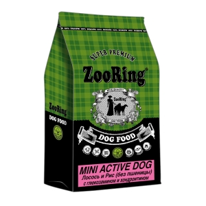 Корм ZooRing Mini Active Dog Дог Лосось и рис 10кг c хондроитином и глюкозамином
