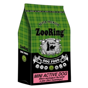 Корм ZooRing Mini Active Dog Дог Мясо молодых бычков и рис без пшеницы 10кг